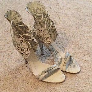 Herve Leger runway laser cut leather heels